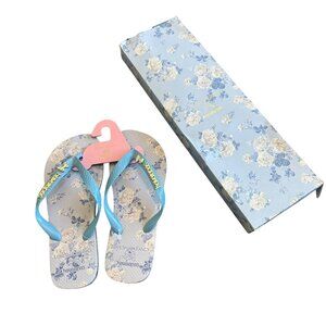 LoveShackFancy x Havaianas Flip Flops Sandals Everblooming Rosettes Blue NIB NEW